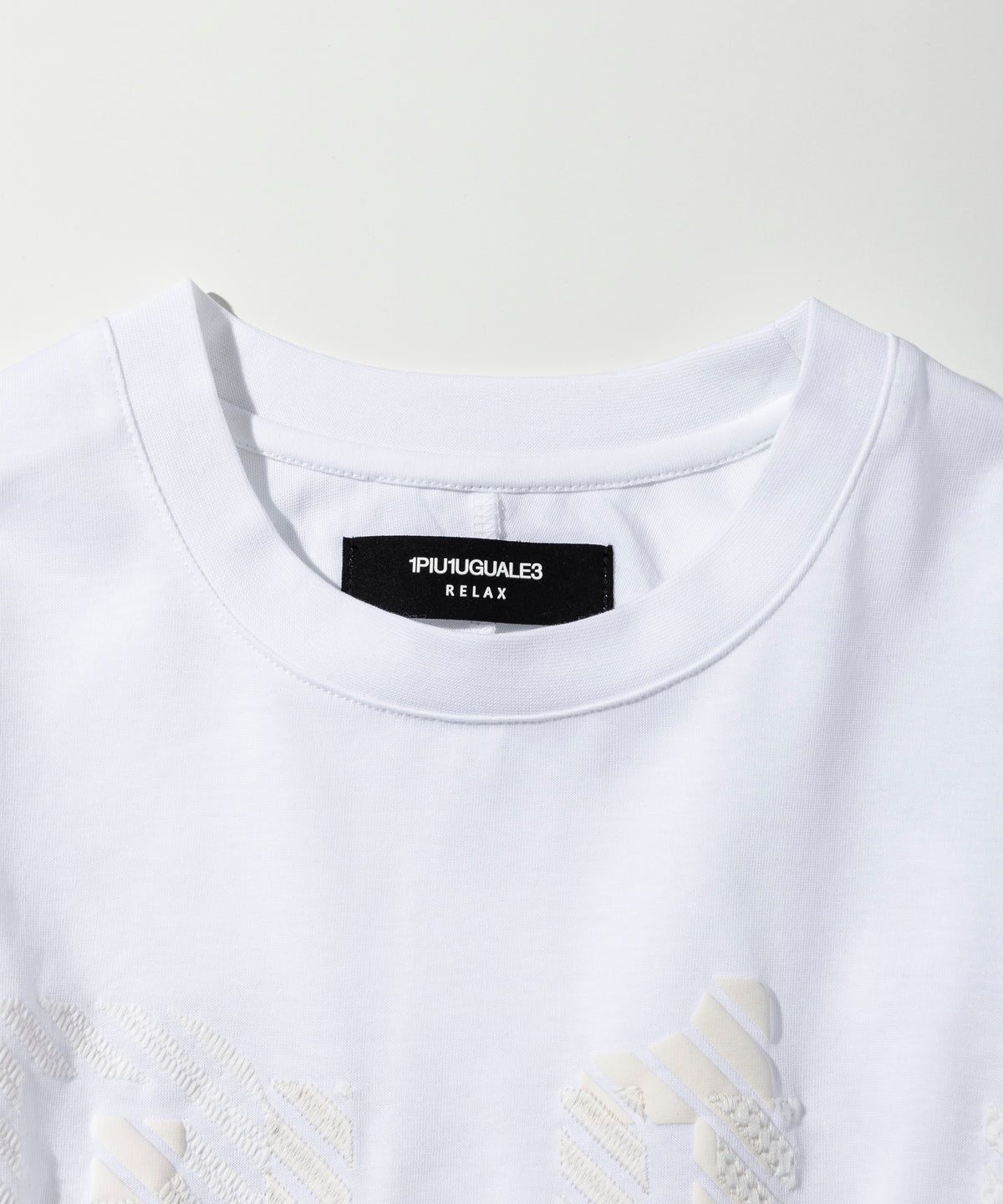 1PIU1UGUALE3 RELAX 発泡プリントシャドウロゴロングTシャツ