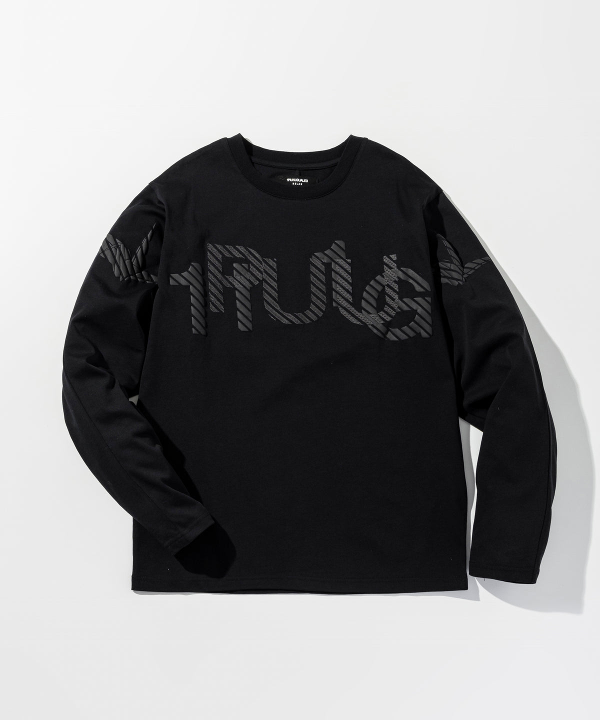 1PIU1UGUALE3 RELAX 発泡プリントシャドウロゴロングTシャツ