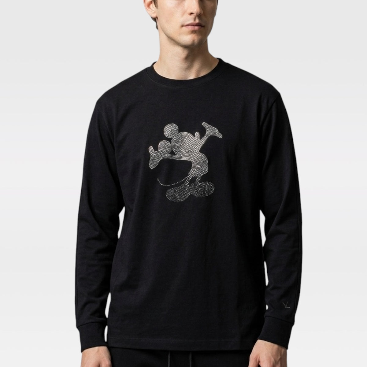1PIU1UGUALE3 RELAX  ミッキーマウス ラインストーンシルエットロングTシャツ