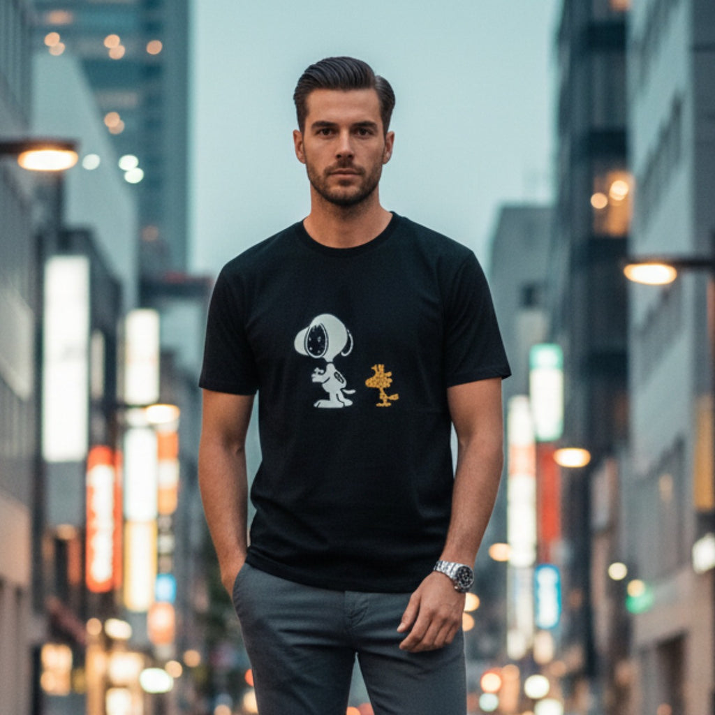 1PIU1UGUALE3 RELAX スヌーピー＆ウッドストック半袖Tシャツ