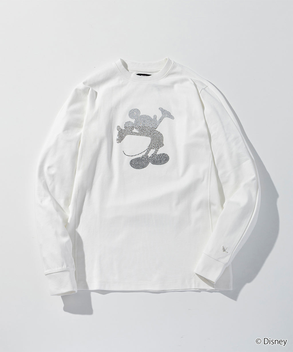 1PIU1UGUALE3 RELAX  ミッキーマウス ラインストーンシルエットロングTシャツ